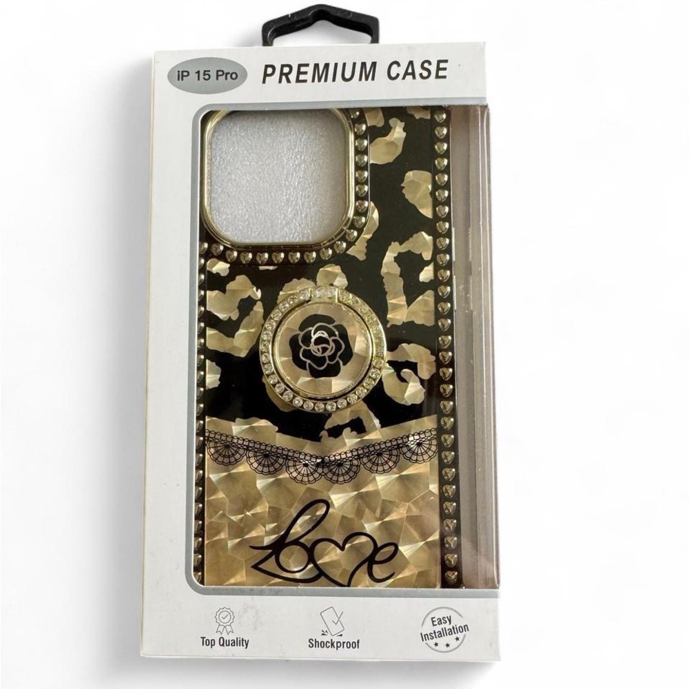 iPhone 15 pro gold phone case with ring holder